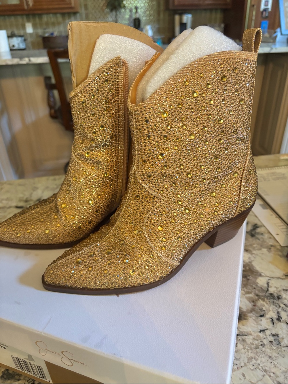 Jessica Simpson Gold Crystal Embellished Women's Ankle Boots